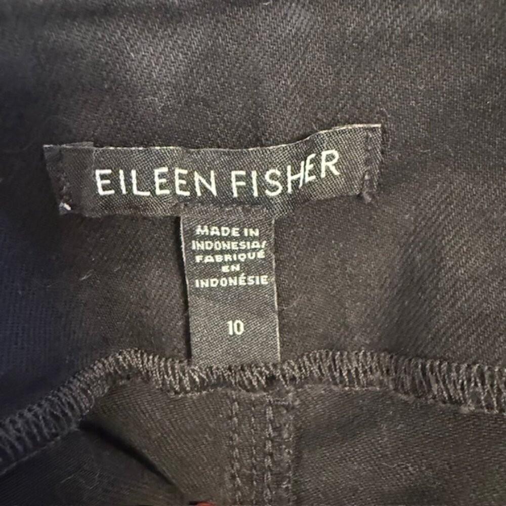 Eileen Fisher Tapered Ankle Pants w Pleats Size 10 Black Organic Cotton - Picture 5 of 9